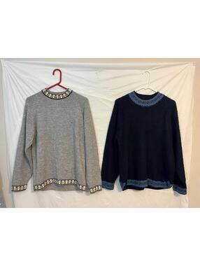 Lot of 2 Vintage Peruvian 100% Alpaca Wool Sweaters Gray & Navy Medium/Large